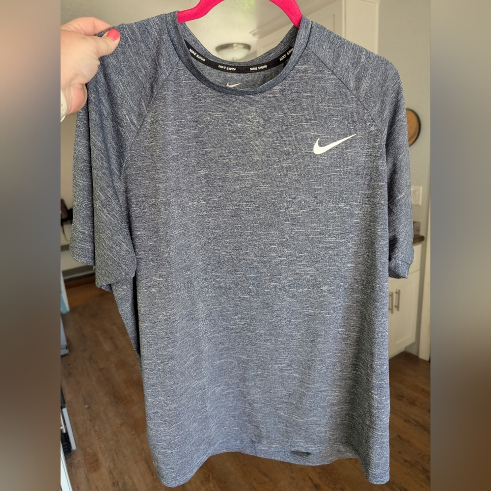 Nike Dri Fit Shirt Crew Neck Short Sleeve Marled Heather Blue Hydroguard‎ Swim